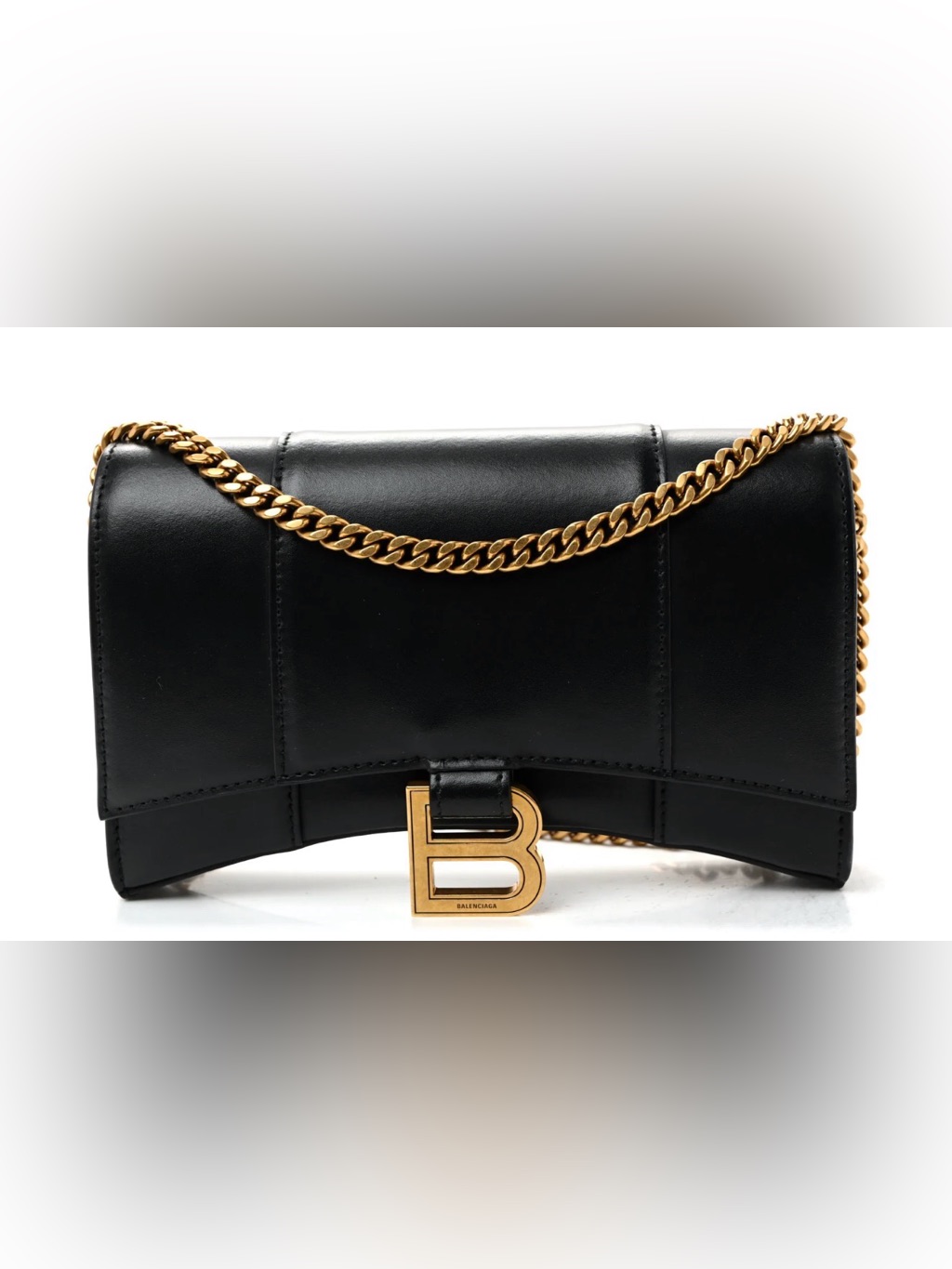 Balenciaga Black Leather Crossbody With Gold Chain And 'B' Logo
